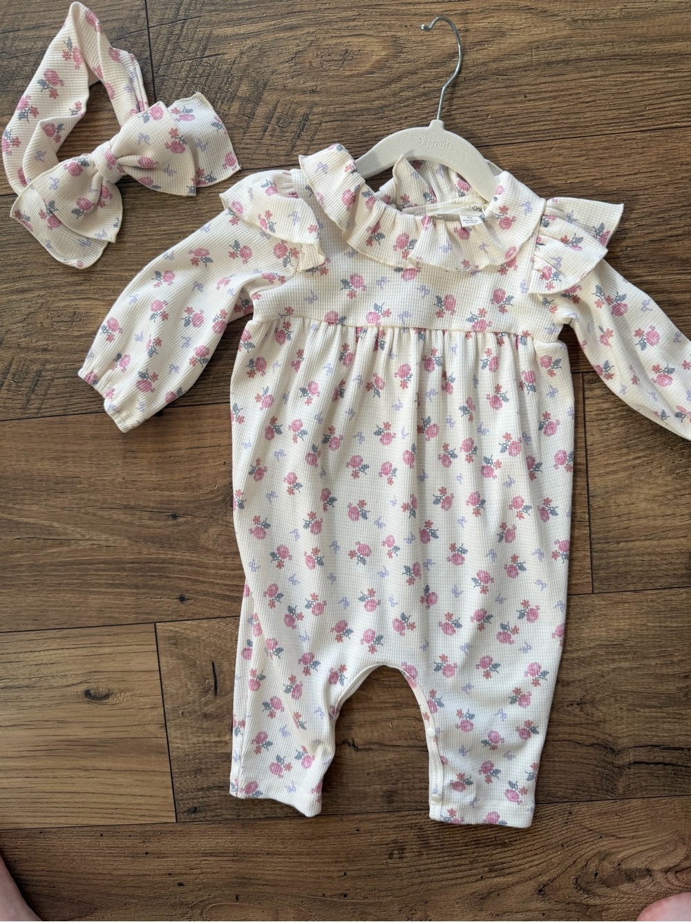 Baby Girls' Cream Floral Ruffle One-Piece Bodysuit